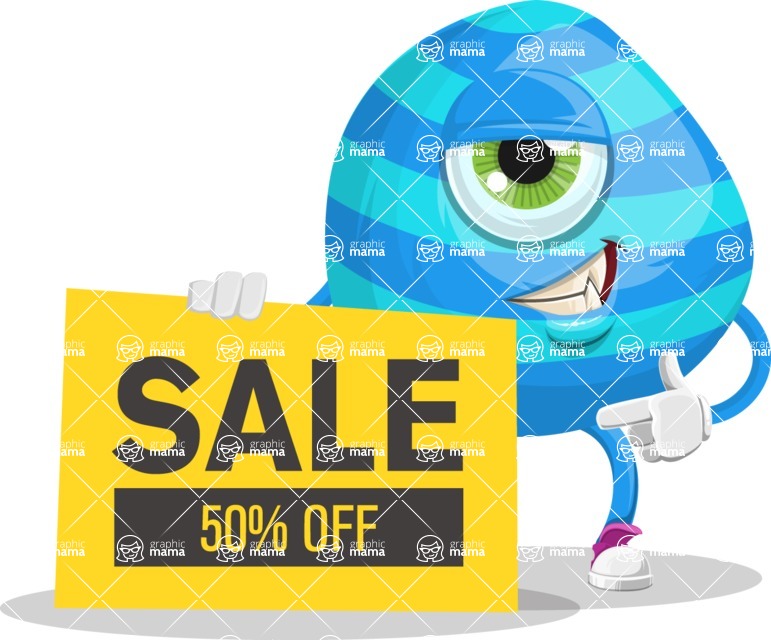One Eyed Monster Cartoon Character - One Eyed Monster Cartoon Character with Sale Banner
